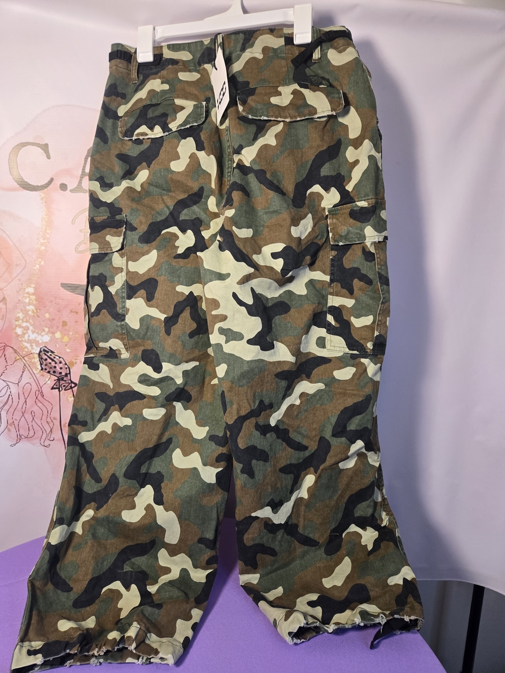 Camo Cargo Pants - Green Brown Black Size M - Picture 10 of 12